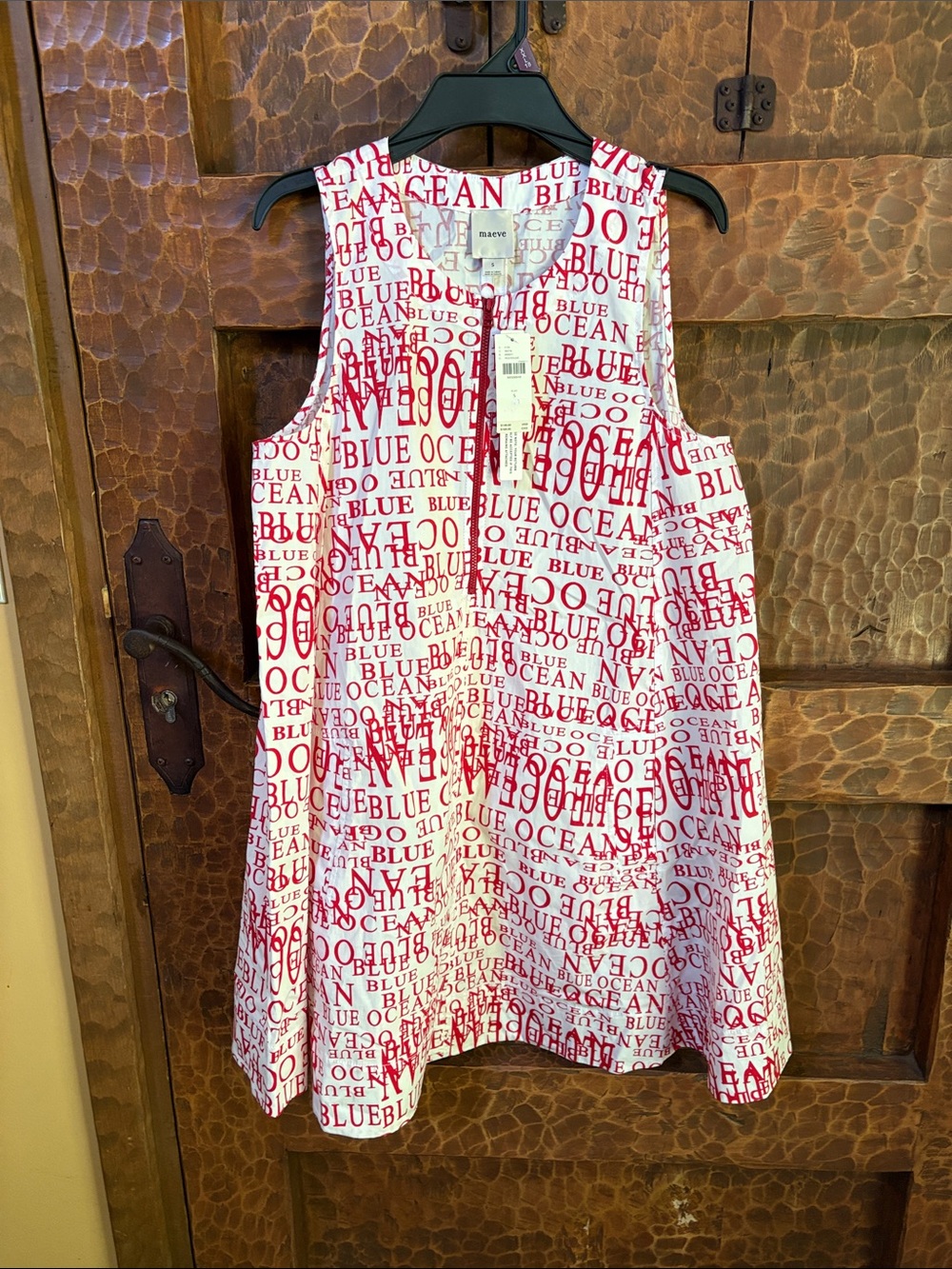 Anthropologie Maeve Women’s   Red & White Text-Print Sleeveless Dress